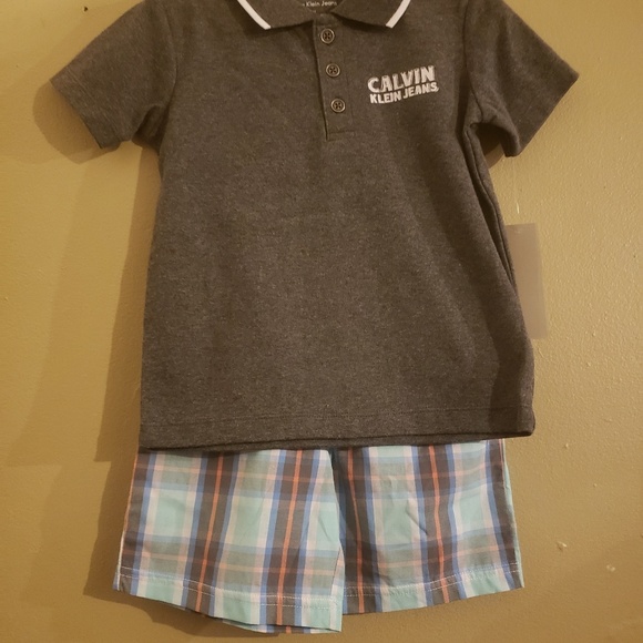Calvin klein short set boys new grey top plaided - Picture 4 of 6